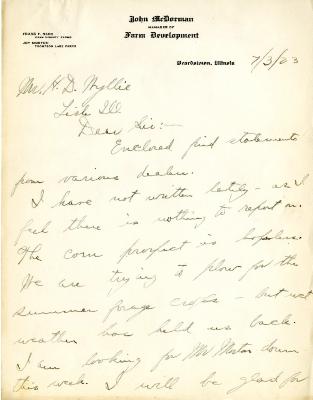 1923/07/03: John McDorman to H. D. Wyllie