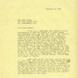 1935/02/08: Clarence Godshalk to Mrs. Joy Morton