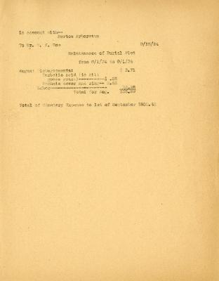 1934/09/15: Statement of Maintenance of Burial Plot