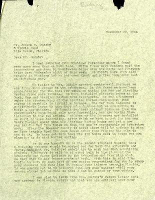1944/12/29: Clarence E. Godshalk to Joseph M. Cudahy