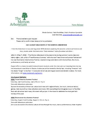 July-August 2014 Events Press Release