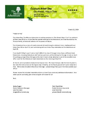 Arbor Day Press Kit Cover Letter