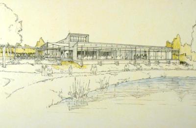 Rendering of Visitor Center facing Meadow Lake