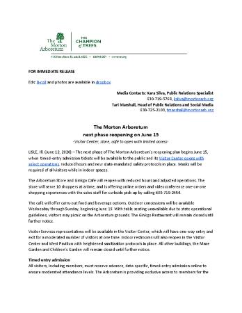 Next Phase in Reopening Arboretum Press Release