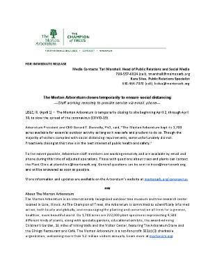 Arboretum Temporary Closure Press Release