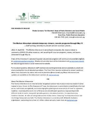 Arboretum Temporary Closure Extension Press Release