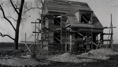 Clarence Godshalk's first Arboretum house, south side, under construction