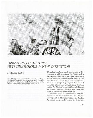 Urban Horticulture: New Dimensions & New Directions