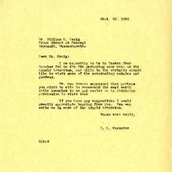 1934/09/29: E. L. Kammerer to William N. Craig