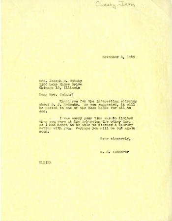 1949/11/04: E. L. Kammerer to Jean Morton Cudahy