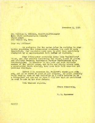 1950/11/02: E. L. Kammerer to William H. Collins