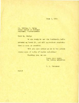 1934/06/02: E. L. Kammerer to William N. Craig