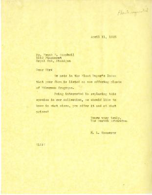 1935/04/11: E. L. Kammerer to Frank W. Campbell