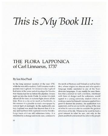 This is My Book III: The Flora Lapponica of Carl Linnaeus, 1737