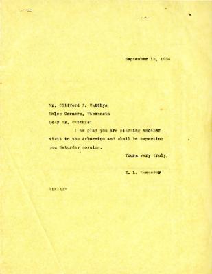 1934/09/12: E. L. Kammerer to Clifford J. Matthys