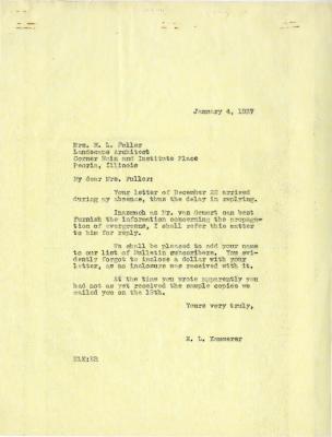1937/01/04: E. L. Kammerer to Mrs. M. L. Fuller