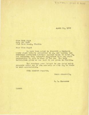 1949/04/19: E. L. Kammerer to Ruth Sage