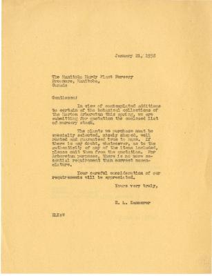 1938/01/21: E. L. Kammerer to The Manitoba Hardy Plant Nursery