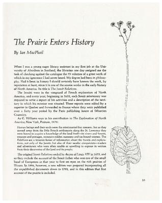 The Prairie Enters History