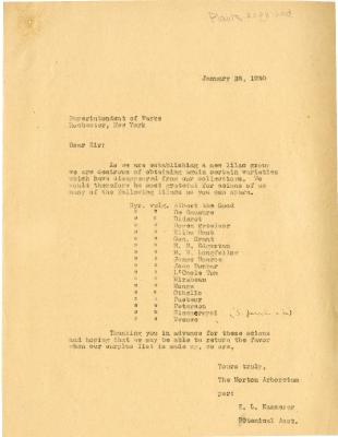 1930/01/28: E. L. Kammerer to the Superintendent of Parks, Rochester, NY