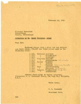 1930/02/12: E. L. Kammerer to Mr. Henry Correvon