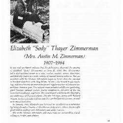 Elizabeth “Sody” Thayer Zimmerman (Mrs. Austin M. Zimmerman) 1907-1984