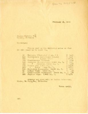 1930/02/21: Morton Arboretum to Onarga Nursery Co.