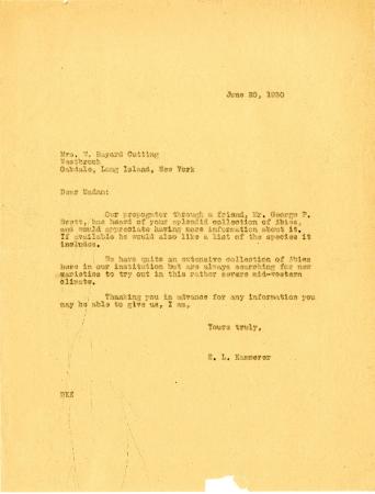 1930/06/20: E. L. Kammerer to Mrs. W. Bayard Cutting