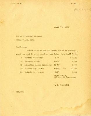 1932/03/19: E. L. Kammerer to Cole Nursery Company