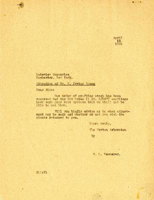 1931/04/16: E. L. Kammerer to B. Irving Rouse
