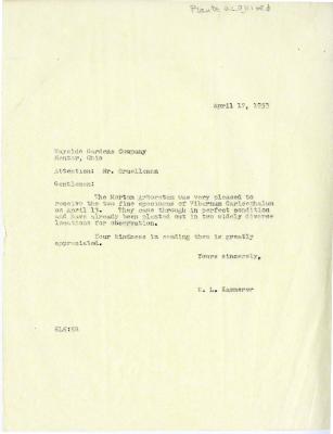 1953/04/17: E. L. Kammerer to Wayside Gardens Co. c/o Mr. Gruelleman