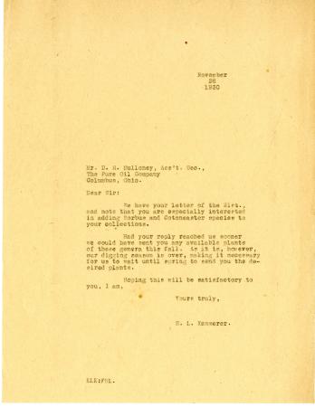1930/11/26: E. L. Kammerer to D. H. Mulloney