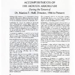 Accomplishments of The Morton Arboretum During the Tenure of Dr. Marion T. Hall, Director, 1966 to Present