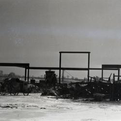 Administration Building construction in winter, equipment with first support beams