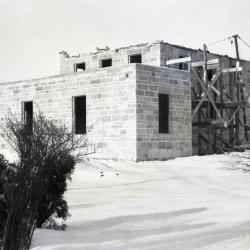 Administration Building construction in winter, with scaffolding