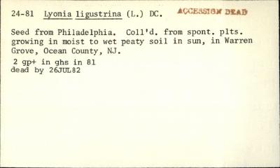 Plant Records Card Catalog, Lyonia (staggerbush)