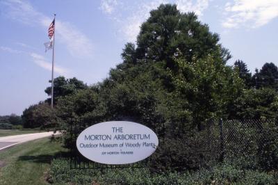 The Morton Arboretum's East Entrance with Arboretum Sign