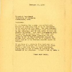 1929/02/22: [Clarence E. Godshalk] to Botanical Department, University of Minnesota