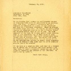 1929/02/22: [Clarence E. Godshalk] to Landscape Department, University of Iowa