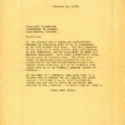 1929/02/22: [Clarence E. Godshalk] to Botanical Department, University of Indiana