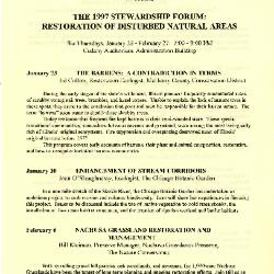 The 1997 Stewardship Forum: Restoration of Disturbed Natural Areas: Program Announcement