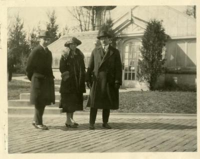 Joy Morton's children and nephew, in front of Thornhill residence greenhouse