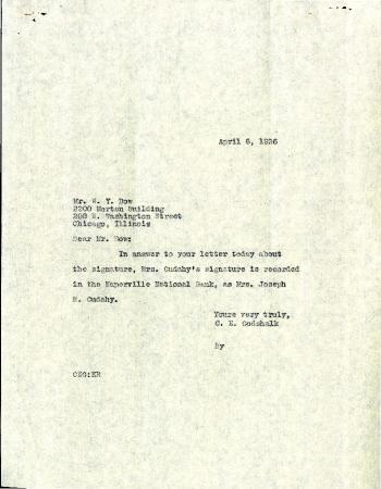 1936/04/04: [C. E. Godshalk] to W. Y. Dow