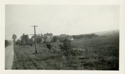 Looking north on Route 53 to Arboretum residential housing and South Farm, soon after Clarence Godshalk's first house was moved to South Farm and later to Arbordale 
