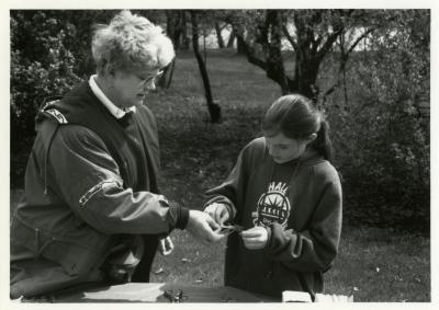 Arbor Day, woman and young girl crafting