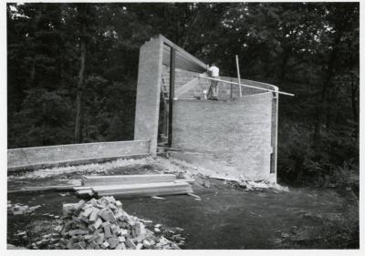 Cricket Hill, construction of tower, man working