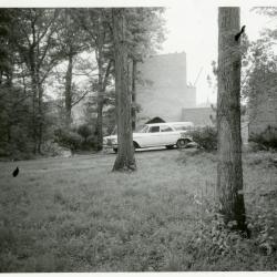 Cricket Hill, construction of tower, vehicle parked in front of tower