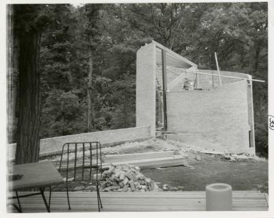 Cricket Hill, construction of tower, view from patio
